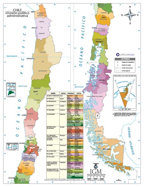 mapa de Chile con la división por distritos electorales
