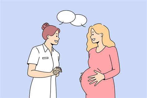 Ilustración de un médico ginecólogo interactuando con una paciente embarazada