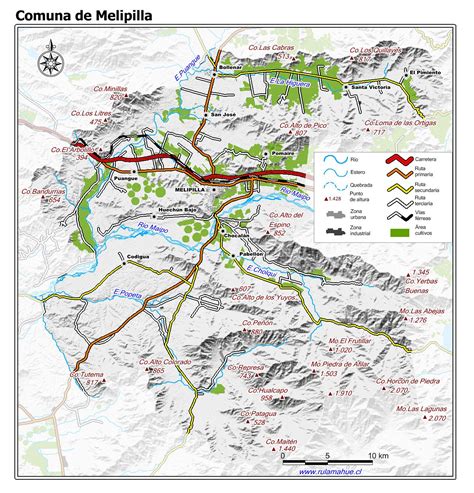 Mapa de Melipilla con nodos de actores comunitarios y oficinas municipales