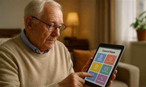 adulto mayor utilizando una tablet con una aplicación de juego mental