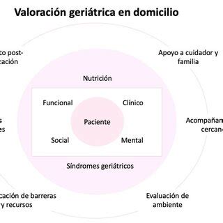 Esquema infográfico del proceso de valoración geriátrica integral y sus componentes