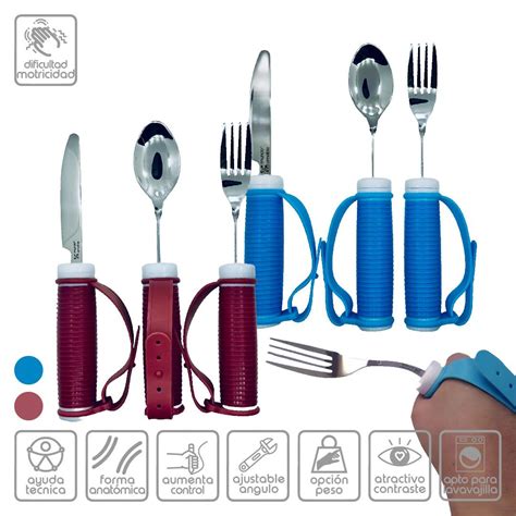 Set de cubiertos adaptados para adultos mayores con mangos ergonómicos y antideslizantes