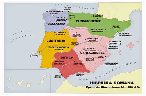 Mapa antiguo de las colonias fundadas para veteranos de guerra en Hispania