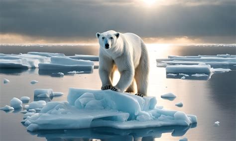 Oso polar en hielo derretido, símbolo del cambio climático
