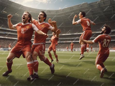Foto de jugadores de fútbol adultos mayores celebrando un gol en un partido