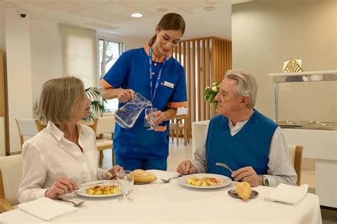 Infografía mostrando los diferentes servicios ofrecidos en una residencia de ancianos: estadía permanente, temporal, centro de día, kinesiología y taller de cocina.