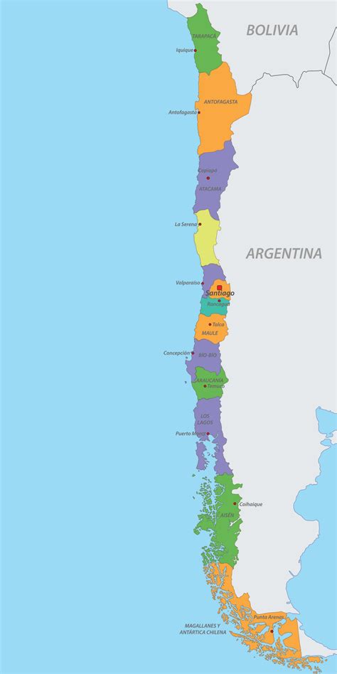 Mapa de Chile con destinos turísticos familiares resaltados