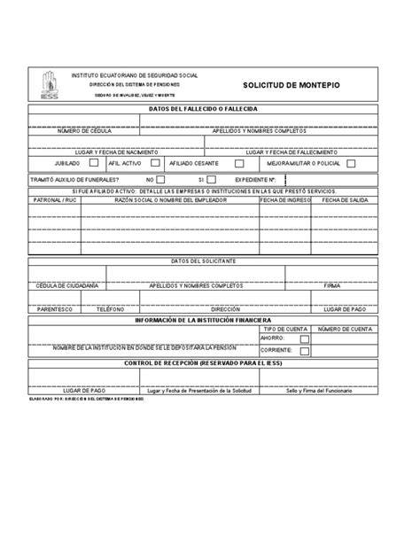 formulario de solicitud de montepío