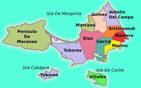 Mapa de Nueva Esparta mostrando Porlamar y el municipio Mariño