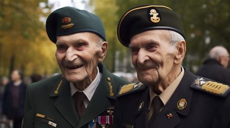 Foto de veteranos militares ancianos vistiendo trajes en una ceremonia