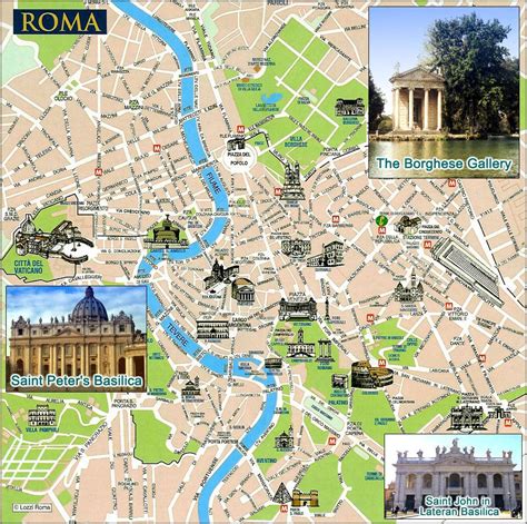 Mapa de Roma señalando las cuatro basílicas patriarcales donde se realiza el rito de la Puerta Santa.