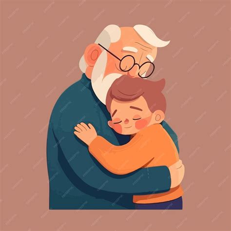 Ilustración de un joven motociclista abrazando a un anciano con amabilidad