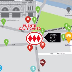 mapa con ubicaciones de oficinas de atención de Metro en Puente Cal y Canto, Plaza Egaña y Baquedano