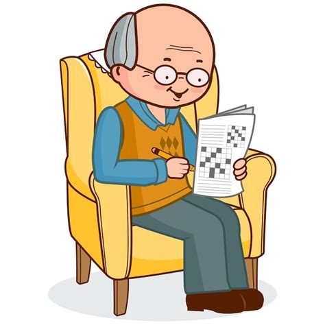 Ilustración de un adulto mayor resolviendo un crucigrama
