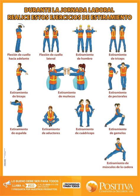 Rutina de ejercicios de pausas activas para realizar en el trabajo.