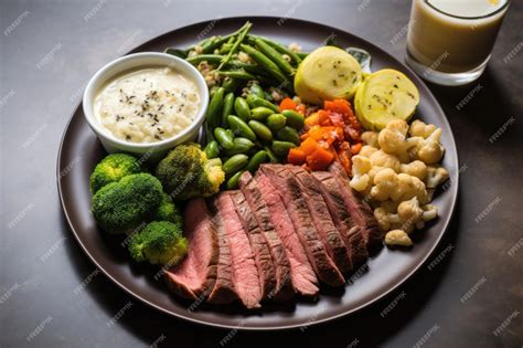 Imagen de un plato equilibrado con proteínas magras, vegetales y carbohidratos complejos.