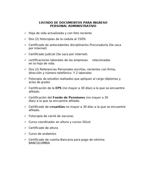 Listado de documentos requeridos para trámites de pensión