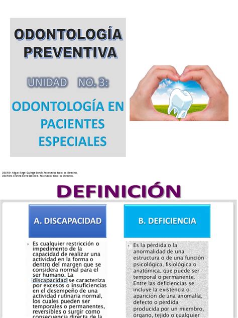 Esquema de atención odontológica integral para pacientes con discapacidad, incluyendo diagnóstico, prevención, sedación y seguimiento.