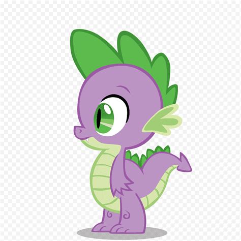 Perfil de Spike, el bebé dragón, mostrando su color púrpura y verde característico.