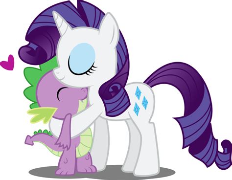 Spike y Rarity compartiendo un momento tierno.