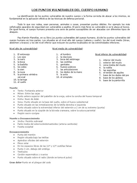 Diagrama de puntos vulnerables en las extremidades inferiores
