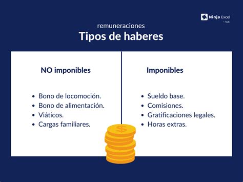 Infografía comparando haberes imponibles y no imponibles con ejemplos