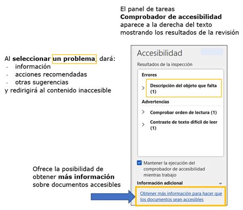 Captura de pantalla del Comprobador de Accesibilidad de Microsoft Office