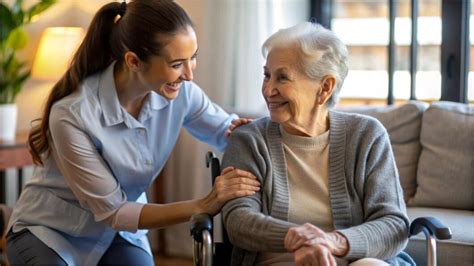imagen de una persona mayor interactuando amigablemente con un cuidador en casa