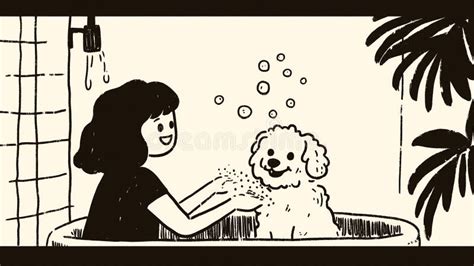 Ilustración de un perro feliz interactuando con un cuidador en un entorno hogareño.