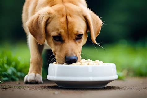 Perro anciano comiendo de un plato en casa
