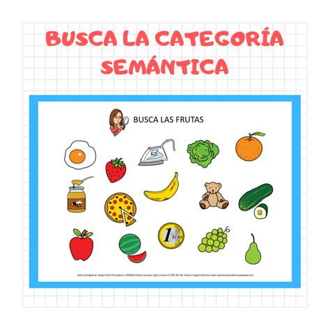 Ilustración: Categorías semánticas (animales, alimentos, objetos cotidianos).