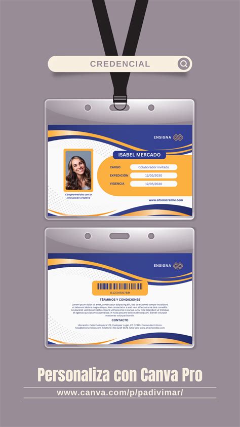 Ejemplos de diseños de credenciales en formato vertical y horizontal