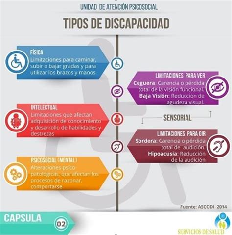 Esquema de diferentes tipos de discapacidad física con ejemplos