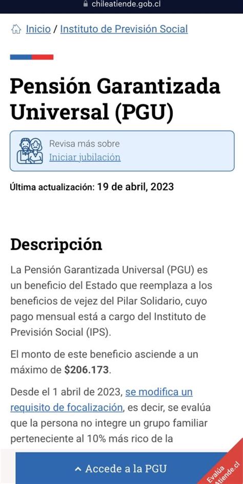 Diagrama de flujo mostrando los requisitos para acceder a la Pensión Garantizada Universal (PGU).