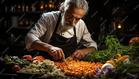 Hombre mayor preparando verduras frescas en una cocina luminosa