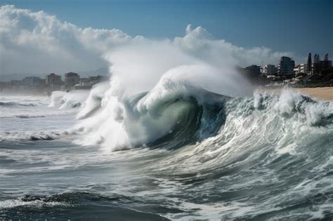 Fotografía de olas gigantes golpeando la costa durante un temporal