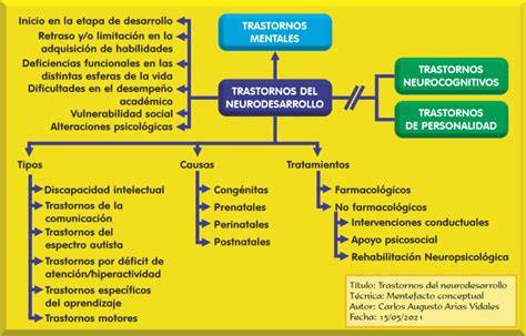 Ejemplo de diagrama sobre la relación entre trastornos del neurodesarrollo y rendimiento escolar