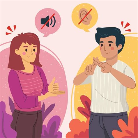 Ilustración de personas comunicándose a través de lenguaje de señas en un entorno legal