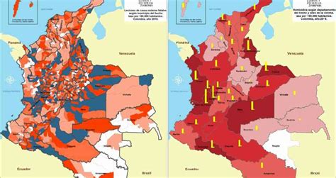 Mapa de Colombia con zonas de desplazamiento por violencia