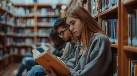 Fotografía de estudiantes universitarios en una biblioteca o campus.