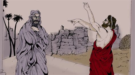 Ilustración de Edipo y Tiresias en un enfrentamiento verbal