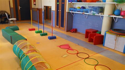 Esquema de un circuito de psicomotricidad con diferentes estaciones para niños