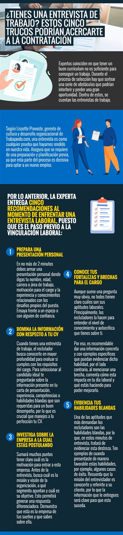 Infografía con consejos de preparación para el día de la evaluación pericial