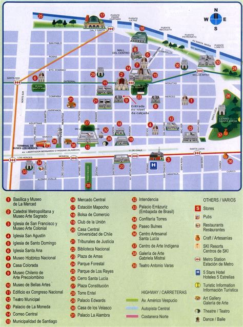 Mapa de lugares turísticos accesibles en Santiago