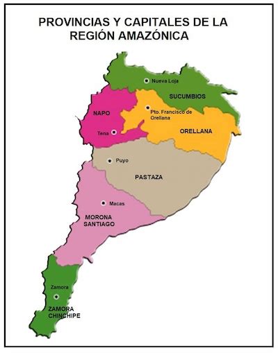 Mapa de la región amazónica ecuatoriana con la ubicación de los shuar