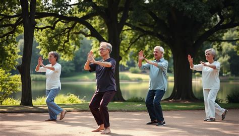 Mural de personas mayores practicando yoga y tai chi