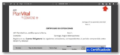 Ejemplo visual de Certificado de Afiliación a AFP PlanVital