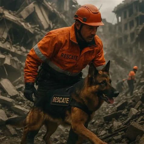 Pastor alemán trabajando en labores de rescate