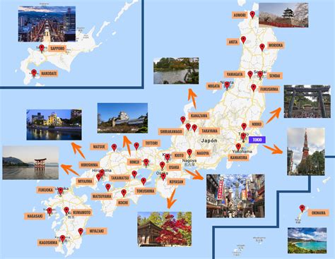 Mapa de Japón con sus principales ciudades y zonas costeras
