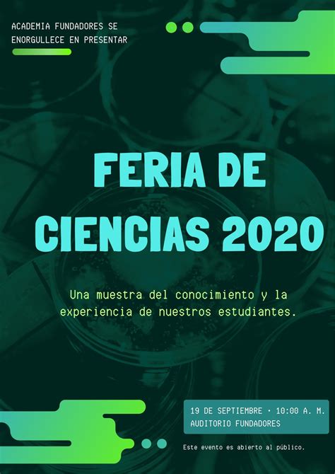 Ejemplo de un póster de feria de ciencias con texto personalizado y paleta de colores vibrante.